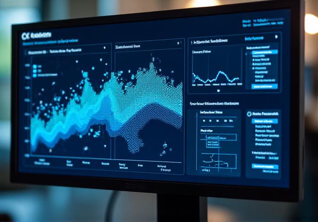 Sophisticated data analytics dashboard showing coastal moisture and wave height patterns