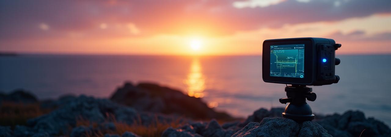 Coastal monitoring station at sunset